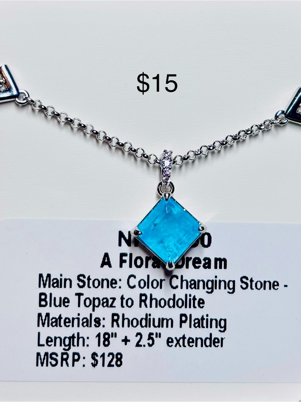 Blue Color-Changing Topaz Pendant Necklace - Rhodium Plated